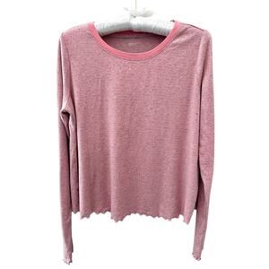 GAP GapBody Pink Gray Striped Ribbed Long Sleeve Lounge Tee Top | XS